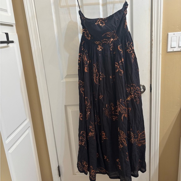 Free People Black and Gold Midi Dress - Picture 3 of 13